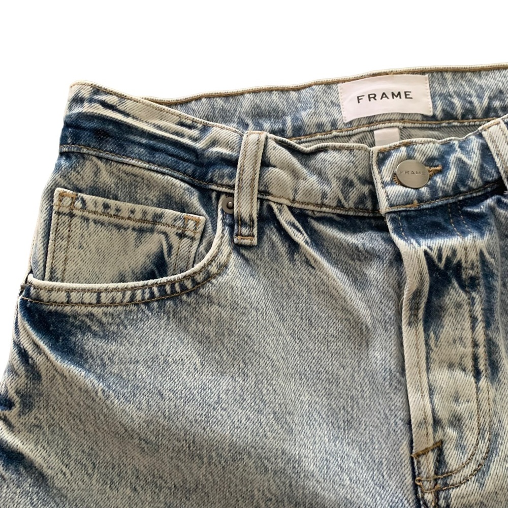 FRAME Le Slouch Bermuda Shorts Raw Hem Button Fly Blue Denim Size 23 NWT - Picture 4 of 13